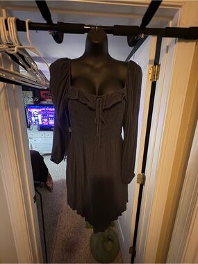 American Eagle Outfitters Black Long-Sleeve Smocked Bust Mini Dress